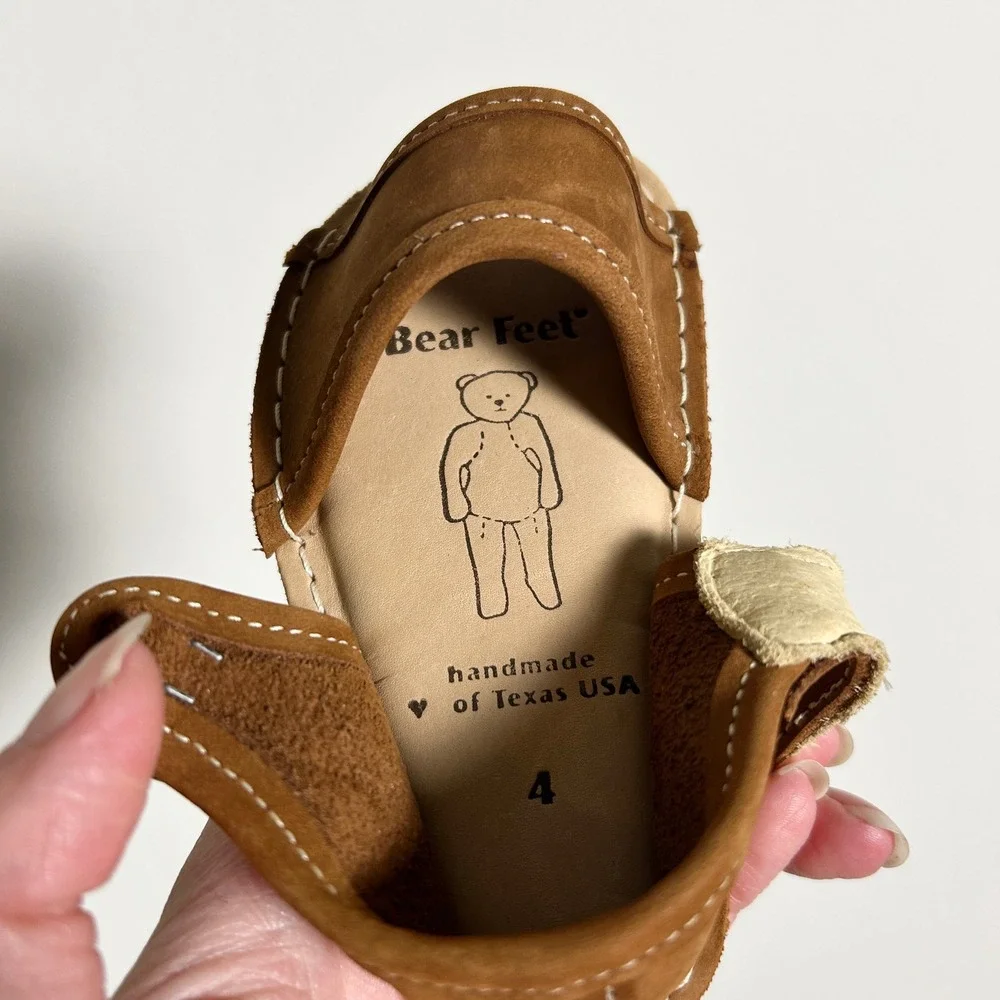 Bear Feet Brown Leather Handmade Sandals Baby Size 4 Made in USA Buckle Shoes